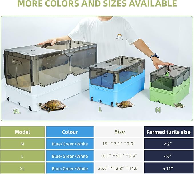 Turtle Tank kit with Filter+Water Pump+Heat lamp, Wheels, Easy to Move, Imitate The Natural Flows, Suitable for Small Turtle Horned Frog Hermit (L, Green)