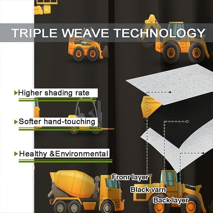 Kids Construction Window Curtains, Construction Machinery Equipment Mode of