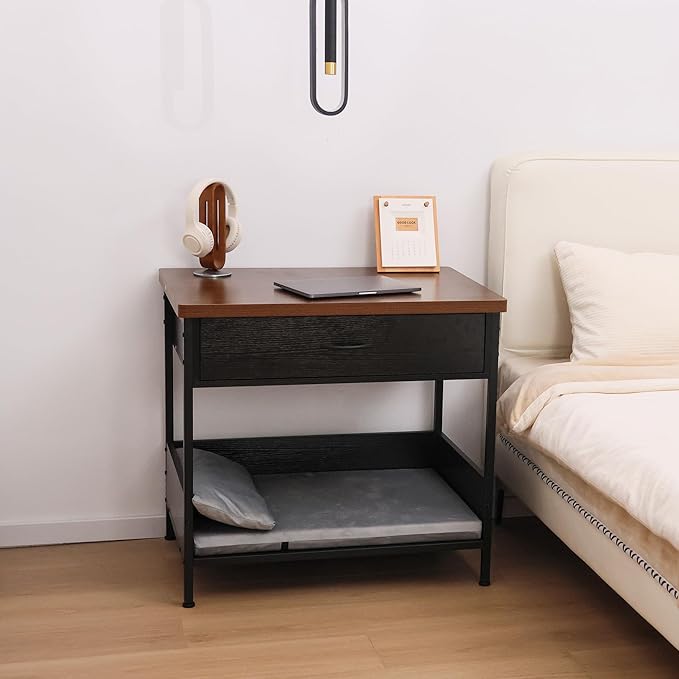 Multi-Functional Dog Bed End Table with Storage Drawer, Open Design Pet Bed with Removable Washable Cushion, Comfortable Resting Spot for Small & Medium Dogs, Indoor Use