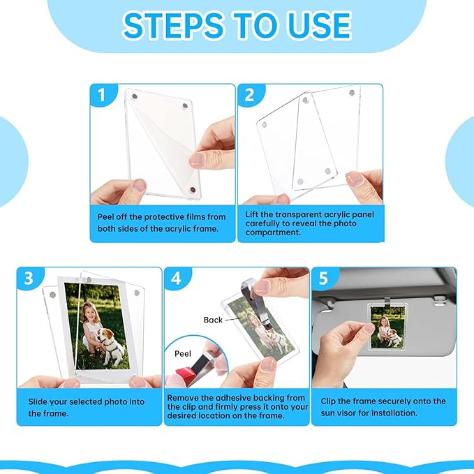 6 Pack Magnetic Car Visor Photo Holder β Personalized Acrylic Clip for Family, Pets, Travel Pictures β Easy Snap-On Car Accessory for Sun Visor (6 Pack, 2.4''x3.5'')