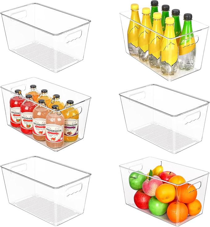 Vtopmart 6 PCS Clear Plastic Storage Bins, Pantry Organizer Containers