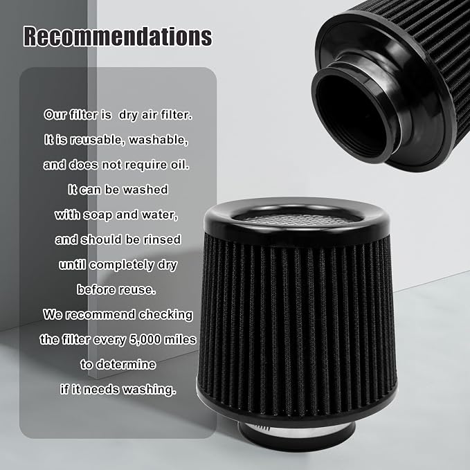 RYANSTAR 76mm 3" High Flow Round Tapered Cone Cool Air Filter Cleaner