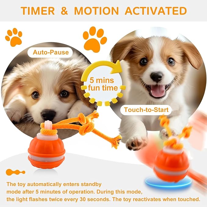 Interactive Dog Toys,Peppy Pet Ball for Dogs,Motion Activate Rolling Ball for Puppy/Medium Dogs,Active Rolling Dog Bal l Wicked Bal l for Daily Training, Dog Toys to Keep Them Busy (Orange)