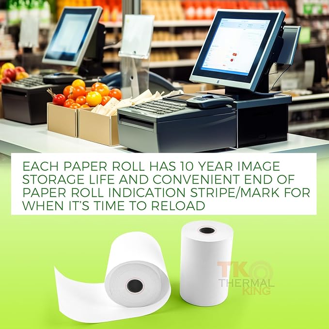 (10 Rolls) 3 1/8" x 119' Thermal Paper, POS Receipt Paper for Retail Business Cash Register, Fits Most Credit Card Terminal