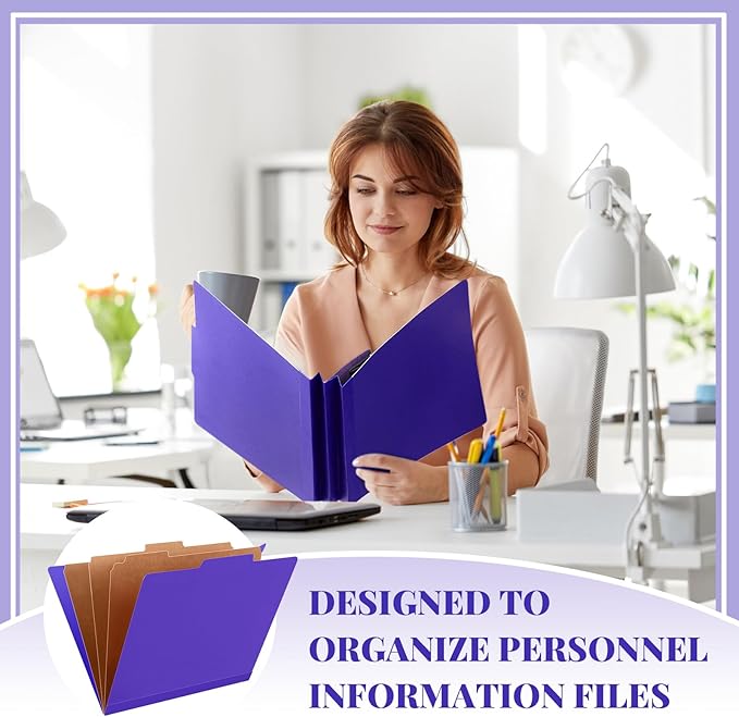 Skyygemm 12 Pcs Classification Folders Letter Size, 3 Divider Pressboard File Folder with Fasteners, Expanding File Organizer Bulk for Teachers, Clergy, Office, Church, Christmas Donations (Purple)