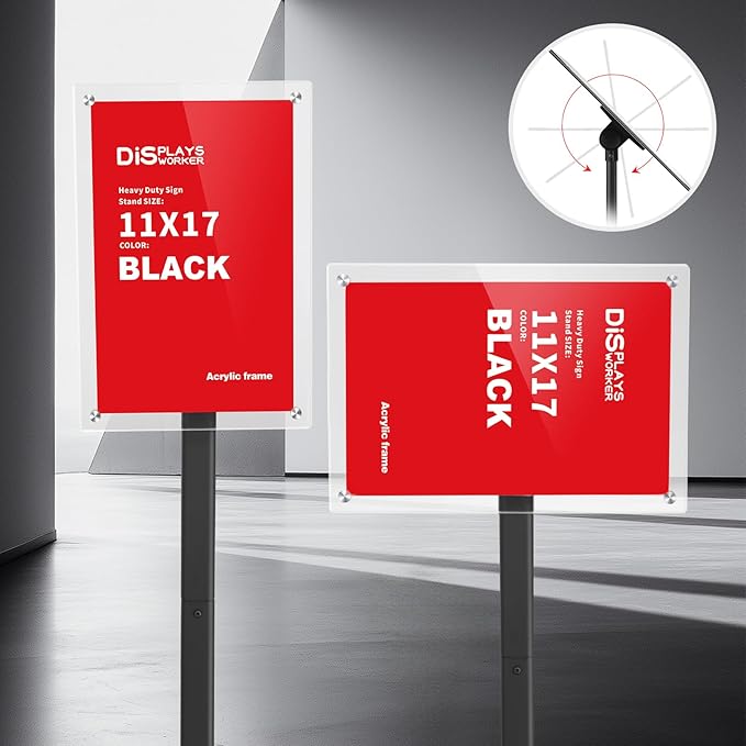 DISPLAYSWORKER Heavy Duty Pedestal Sign holder floor Stand,sign stand poster stand ,Acrylic Frame Standing Floor for 11 x 17 inch,Black (black, acrylic frame 11-x-17-inch)