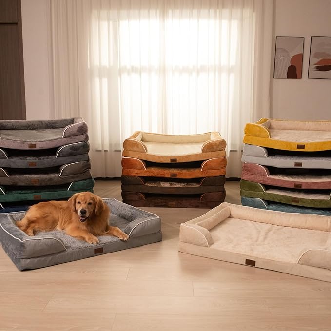Comfort Expression Orthopedic Dog Bed for Medium Dogs 28x19 Inch, Waterproof Supportive Egg Crate Foam Medium Pet Bed with Removable Bolsters, Dog Couch with Washable Cover & Non-Slip Bottom, Brown