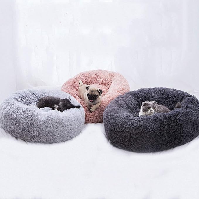 Warming Round Dog Bed for Small, Medium and Large Dogs & Cats, Short & Long Plush Pet Bed, Luxurious Faux Fur Donut Cuddler, Bolster Pet Bed & Sofa, Machine Washable 40CM 16Inch
