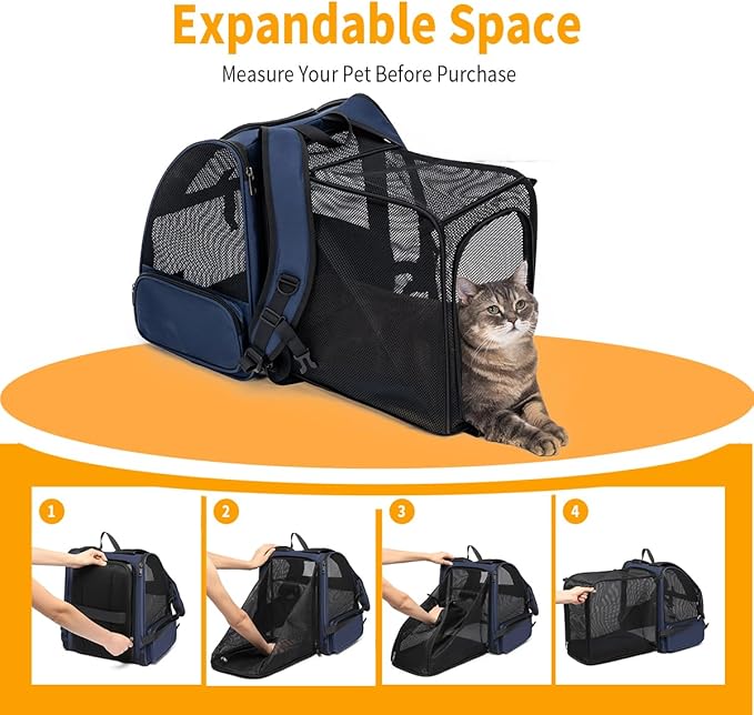Cat Backpack,Expandable Cat Carrier Backpack, Dog Backpack Carrier and Pet Carrier Backpack, Suitable for Cats, Dogs Kitten or Small Dogs, Travel Friendly Puppy Cats Bag (Blue)