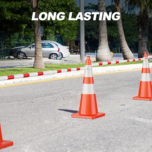 RoadHero 4 Pack 4 FT to 6.9 FT Retractable Cone Bar, Expandable Traffic Cone Bars for Parking Lots, Extendable Barricade for Road Construction, White and Red, Cone Not Included