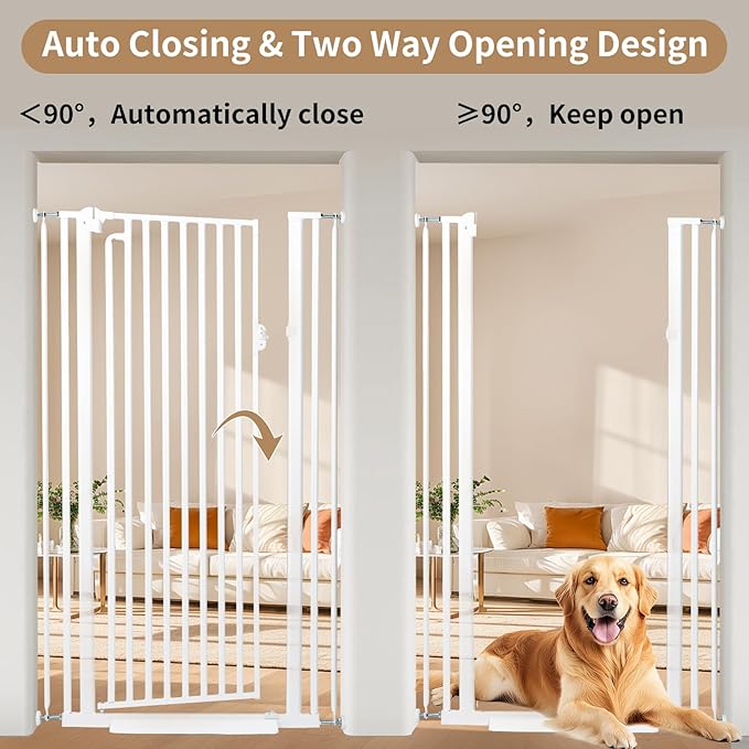 59“ Extra Tall Cat Gate for Doorway:29.4-33.4” Wide Pet Gate, Auto Close/One Handed Open, 1.34” Extra Small Gap, No Drill Pressure Mount Tall Cat Gate for Interior Stairs/Kitchens/Hallways (White)
