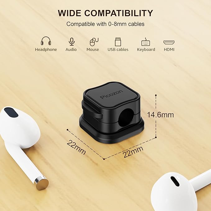 48 Pack Magnetic Cable Clip Organizer Cord Holder, Picozon Adhesive Cable Management, Wire Phone USB Charger Cable Holder, Keeper Organizer for Office Home Desktop Table - Black
