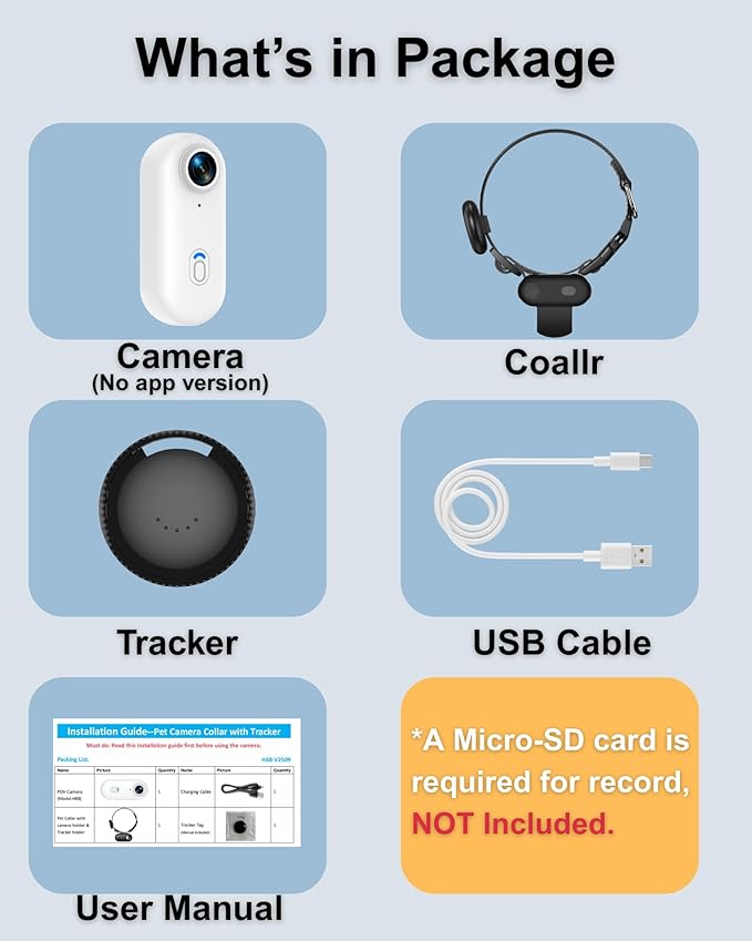 Cat & Dog Camera Collar with Phone APP, 1080P HD Video Recording Pet Camera Collar â Lightweight Pet POV Cam for Curious Cats & Adventurous Pups