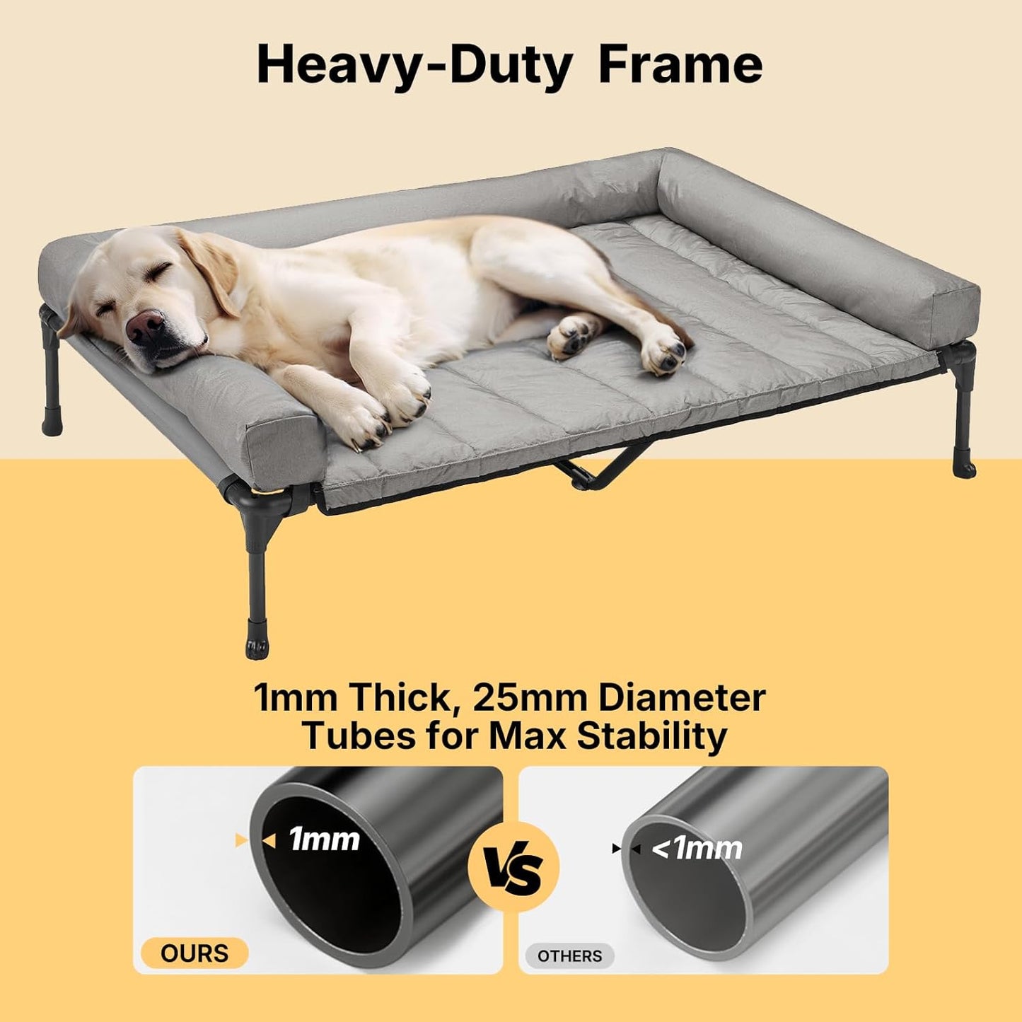 Veehoo Cooling Elevated Dog Bed Add Removable Waterproof Bolster Cushion Mat, Raised Pet Cot with Breathable Teslin Mesh, No-Slip Feet, Dog Couch Bed for Indoor Outdoor, 53 inches, Grey