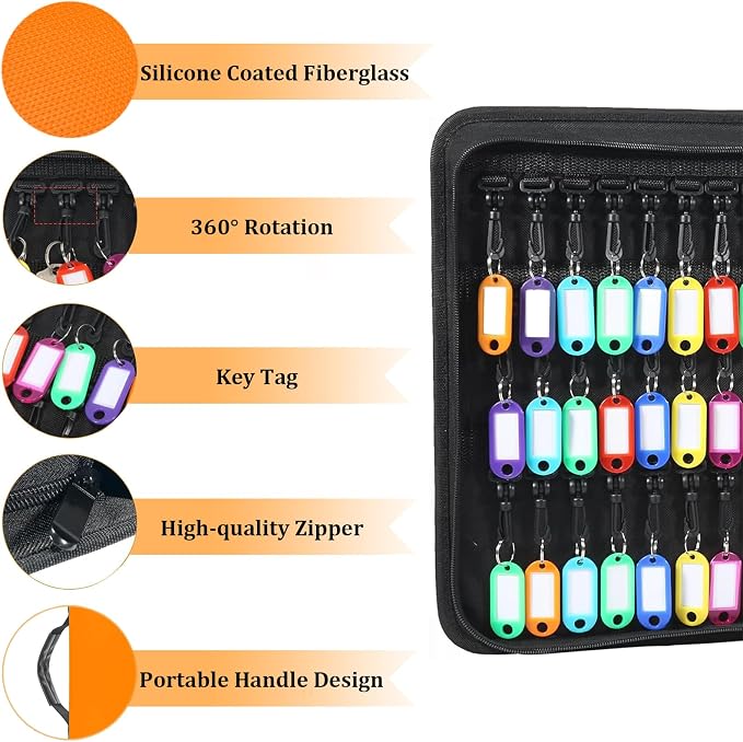 Portable Key Organizer with Handle, Fireproof and Waterproof Key Case, Key