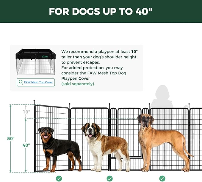 FXW Rollick Unleashed Dog Playpen for Indoor, Yard, RV Camping, 50 inch 8 Panels for Large Dogs, Black│Patented