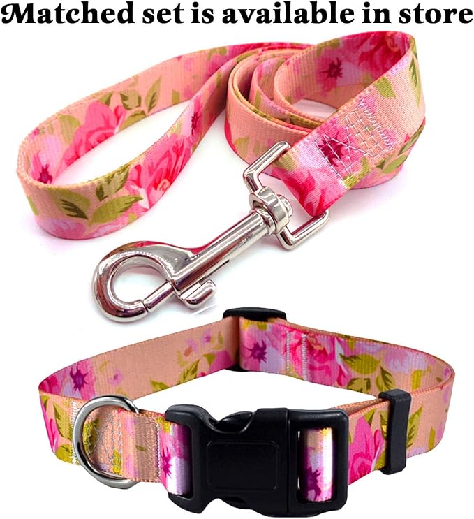 Dog Collar with Bohemia Floral Tribal Geometric Patterns - Soft Ethnic Style Collar Adjustable for Small Medium Large Dogs(Pink Rose,L)