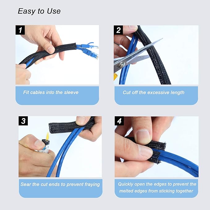CrocSee 10ft - 1 inch Braided Cable Management Sleeve Cord Protector - Self-Wrapping Split Wire Loom for TV/Computer/Home Theater/Engine Bay - Black