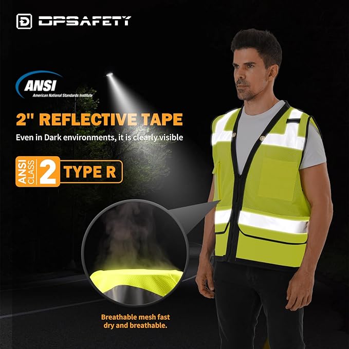 Reflective Safety vest With back plan pocket,High visibility Class 2 Heavy Duty Surveyor Vest with Zipper,Hi Vis Vest ANSI/ISEA Standard, Construction Work Vest for Men&Women(Lime,3XL)