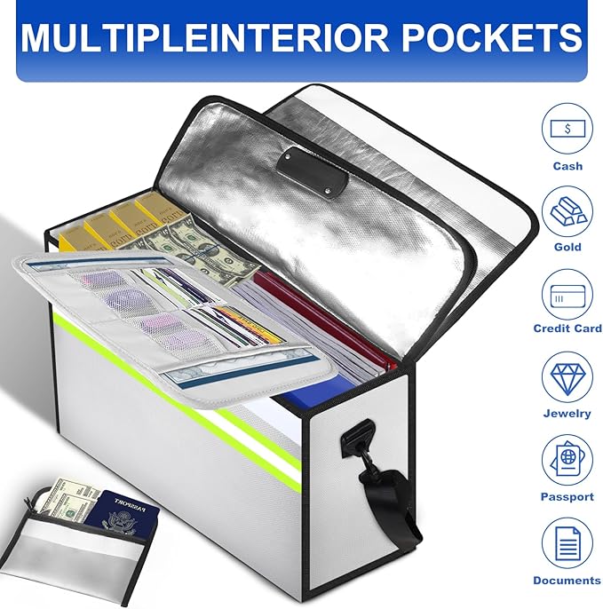 6500°F Large Fireproof Document Organizer with Lock,Upgraded 10 Layers Heat Insulated&Waterproof Zipper,Removable Folder Layers/Wallet,Portable Home Travel for Documents(16.5x12.4x5.5 inches)