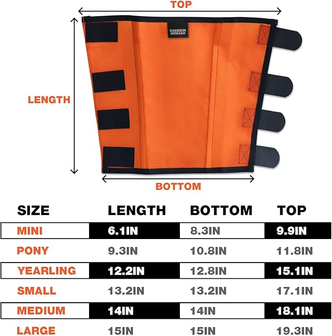 Harrison Howard Loose Fitting Fly Boots UV-Protective Extra Tough Mesh Ventilated Four Fasteners Stay-on Design Protect Horse Legs & Stomp-Reducing Set of 4 Orange Mini