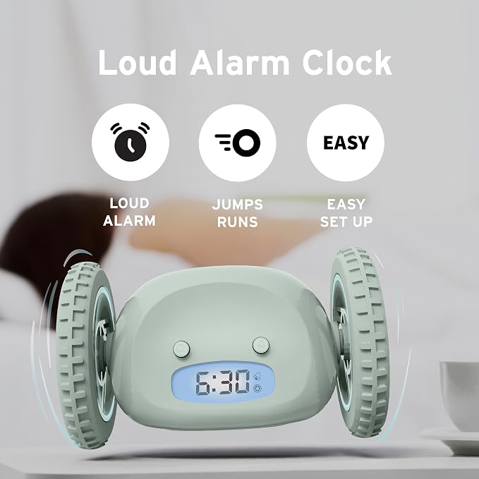 CLOCKY Extra Loud Alarm Clock for Heavy Sleepers on Wheels Rolls Runs Away