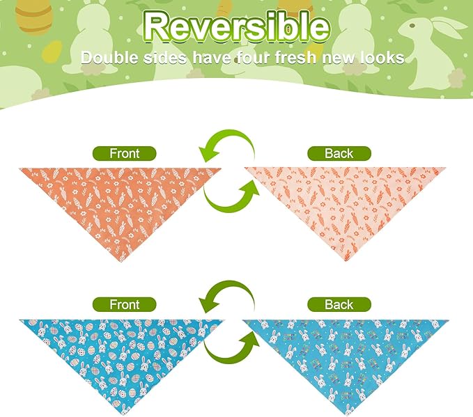 Easter Dog Bandanas Small 2PCS, 4 Pattern Colorful Scarf for Boy and Girl, Triangle Reversible Bibs Breed for Puppy Cats Pets
