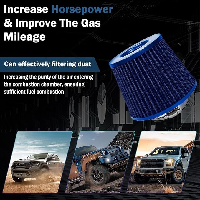 Universal Clamp-On Air Intake Filter, High Performance, Washable Filter