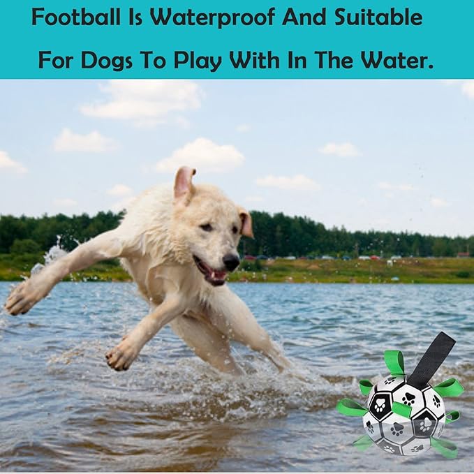 Dog Toys Soccer Ball with Straps, Interactive Toys for Tug of War, Puppy Birthday Gifts, Dog Tug Water Toy, Durable Dog Balls for Medium & Large Dogs(5 Inch