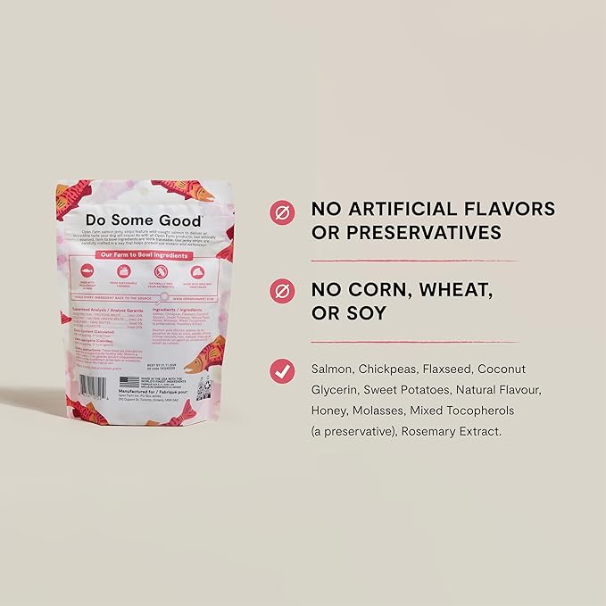 Open Farm, Dog Jerky Treats, Soft & Chewy Oven-Baked Jerky Strips Made with Ethically & Sustainably Sourced Ingredients, Protein Packed Dog Treats, Grain Free Wild Caught Salmon Recipe, 5.6oz Pouch