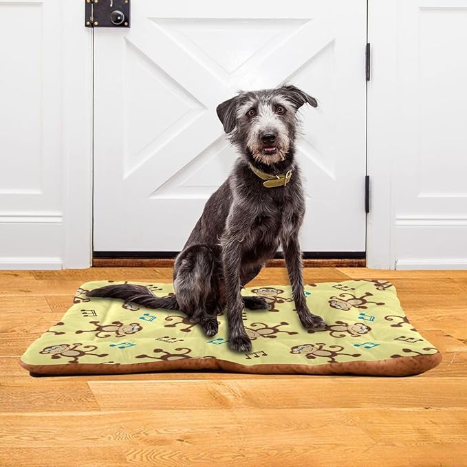 Pet Bed Dancing Monkey Music Notes Dog Bed Mat Absorbing Non Slip Pad Pet Sleeping Mat for Small, Medium, and Large Dogs Puppy Cat 36 in x 24 in