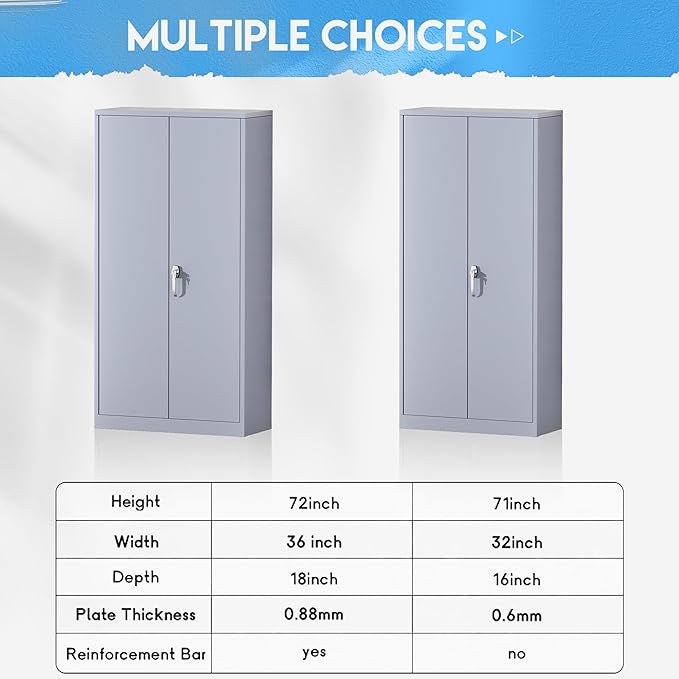 Greenvelly Metal Storage Cabinet with Doors, 72" Lockable Steel Garage Storage Cabinet with Shelves, Dark Grey 36" W x 18" D
