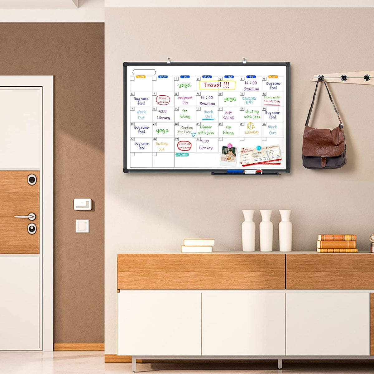 Magnetic Dry Erase Calendar Whiteboard 36" x 24" Aluminum Frame(Black)