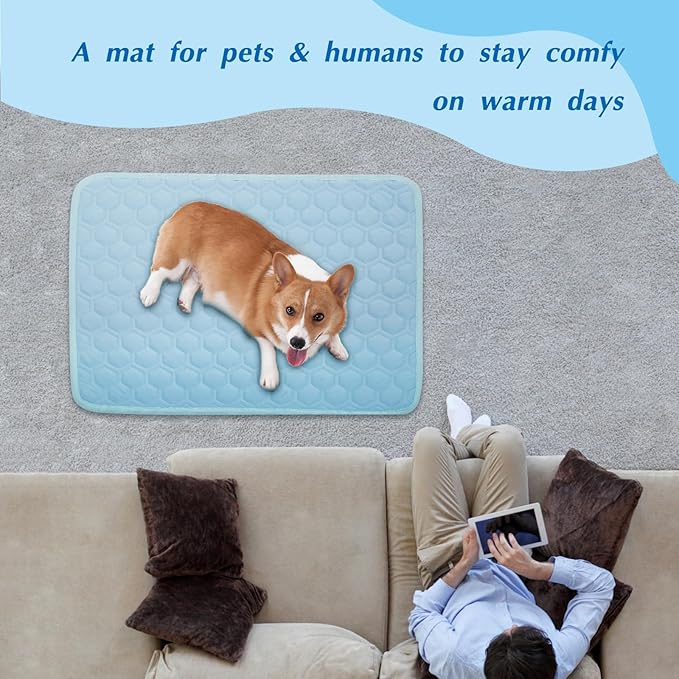 Cooling Mat for Dogs, Thick Breathable Dog Cooling Mat Q-MAX>0.45, Dog Cooling Bed Chill Cool Fiber & Non-Slip Bottom Cold Crate Pad Kennel Bed for Dog Puppy and Cat, Non-Toxic, Foldable & Washable