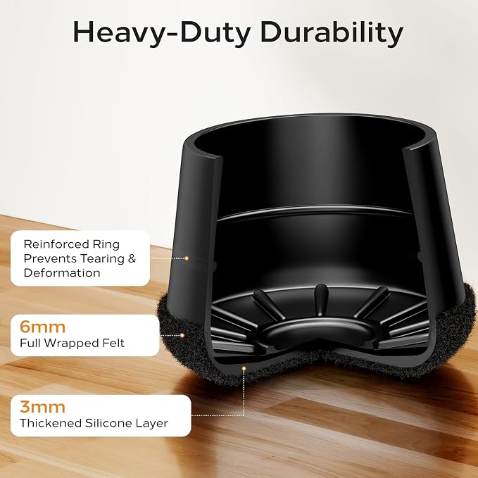 24 PCS Silicone Chair Leg Floor Protectors Medium Fit Rubber Felt Furniture