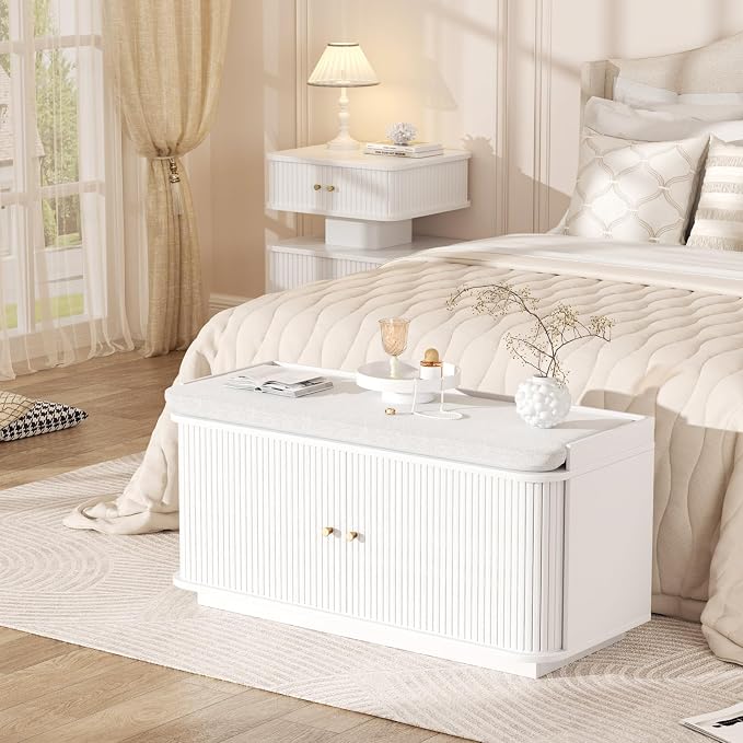 Hall Tree with Bench and Shoe Storage, Entryway Bench with Sliding Door Cabinet