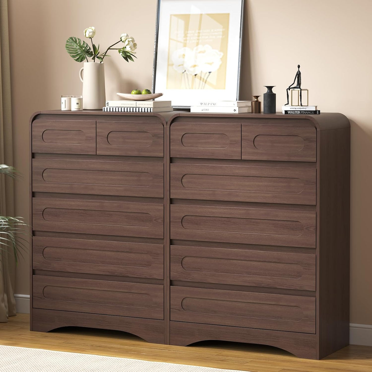 Tall Dresser for Bedroom, 6 Drawer Wood Dresser&Chest of Drawers, Brown