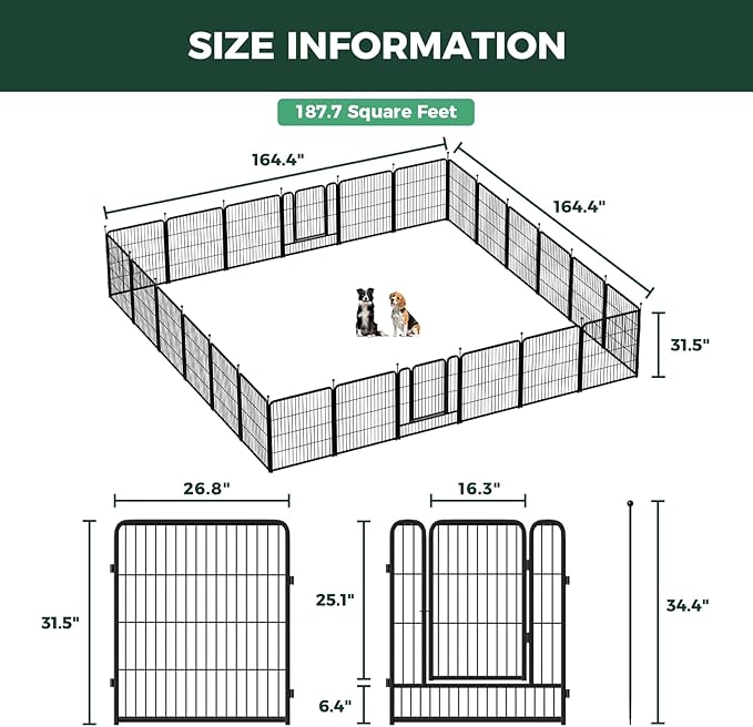 FXW Rollick Unleashed Dog Playpen for Indoor, Yard, RV Camping, 32 inch 24 Panels for Small and Medium Dogs, Black│Patented