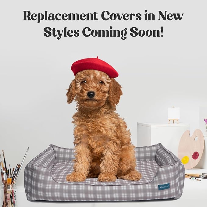 Orthopedic Bolster Dog Bed β CertiPUR-US Foam, Recycled Polyester Canvas, Washable Cover, Anti-Slip Bottom, Small, Grey Plaid β Stylish Designer Dog Sofa