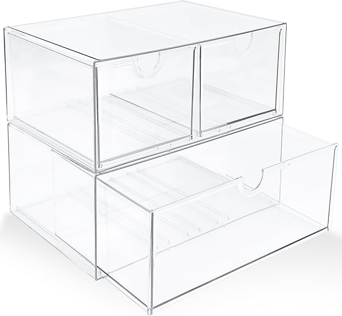 Prsildan Acrylic Drawer Makeup Organizer with 3 Drawers, Clear Stackable Storage for Baby Bottles, Craft, Jewelry & Hair Accessories, Multi-Use for Vanity, Countertop, Office Desk Organization