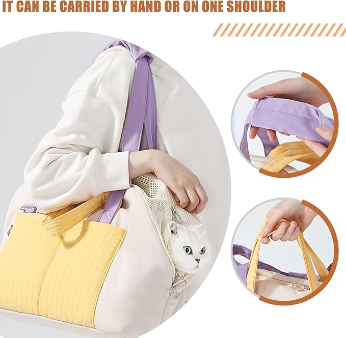 Small Dog Carrier Purse, Soft Fluffy Pet Carrier Tote Cat Carrier with Secure Harness Clip and Removable Pad, Woman Style Pet Travel Handbag(White)