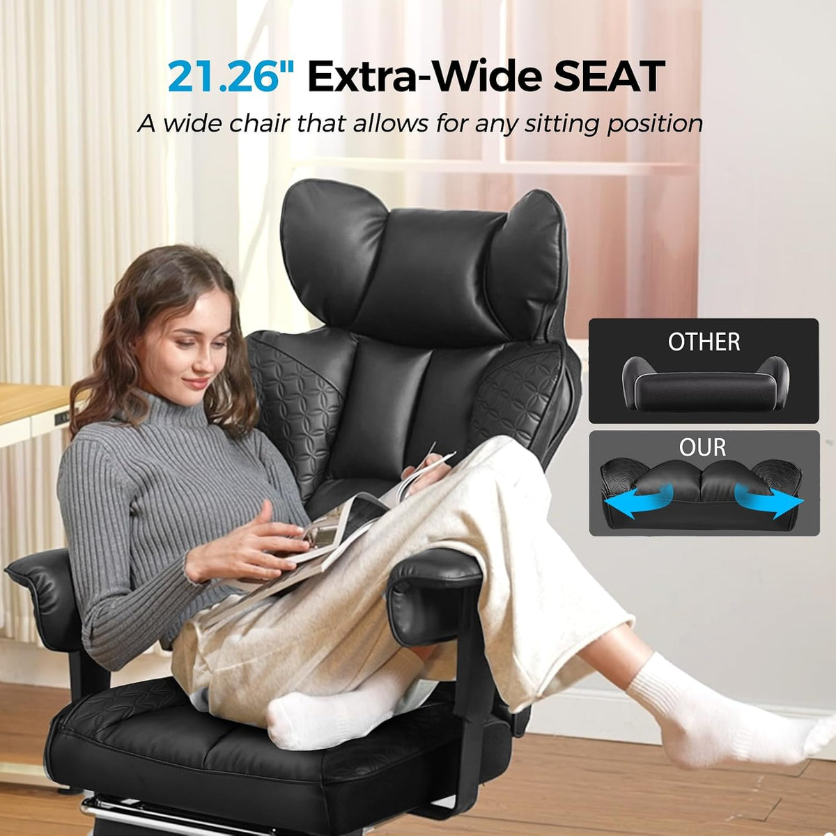 GTPLAYER Big and Tall Gaming Chair 400lbs Heavy Duty Office Chair with Footrest, High Back Pocket Spring Lumbar Support, Ergonomic Wide Comfy Seated Cushion for Lower Back Pain Relief, Carbon-Black
