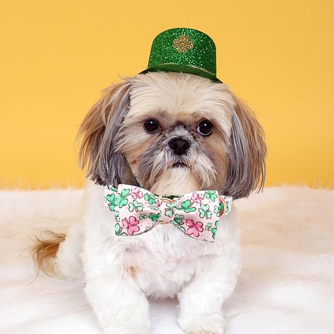 Lionheart glory Dog Bow Collar St. Patrick's Day Dog Collar for Large Dogs, Adjustable Green Collars Lucky Clover Shamrock Dog Collar with Bowtie Pet Collar Bows