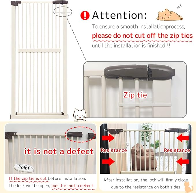 Lumizone Extra Tall Cat Gate 61.02" High Pressure Mounted Extra Wide 34.06"-38.38" (17Sizes) 1.37" Gap No Drilling Auto-Close Tall Pet Gate for Dogs (Cream, 34.06"-38.38" W)
