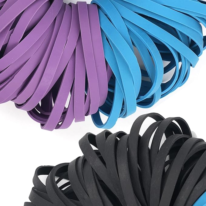 AMUU Rubber Bands Size #64 227g/0.5 lb Purple Blue Black Rubber Bands for Office Supplies Home Money File Folders Strong Elastic Bands