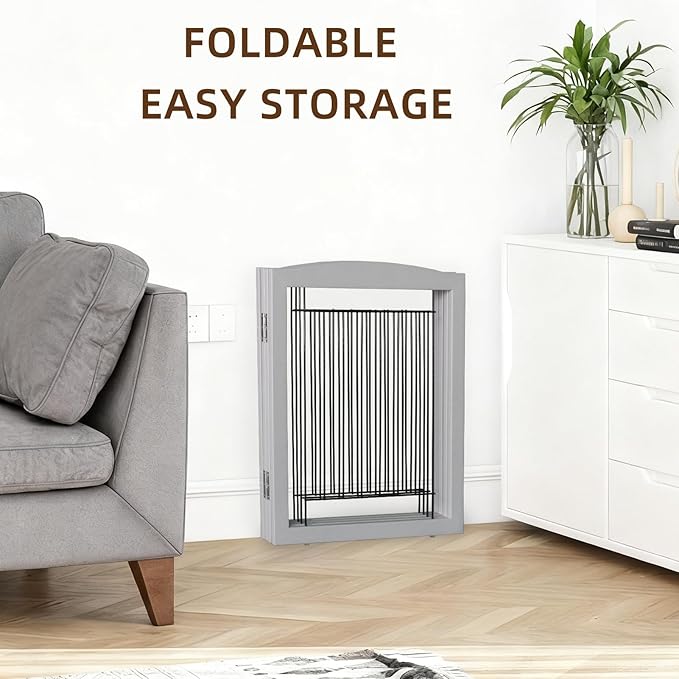 ZJSF Freestanding Foldable Dog Gate for House Extra Wide Wooden Grey Puppy Gate Stairs Dog Gates Doorways Tall Pet Gate 6 Panels Pet Fence