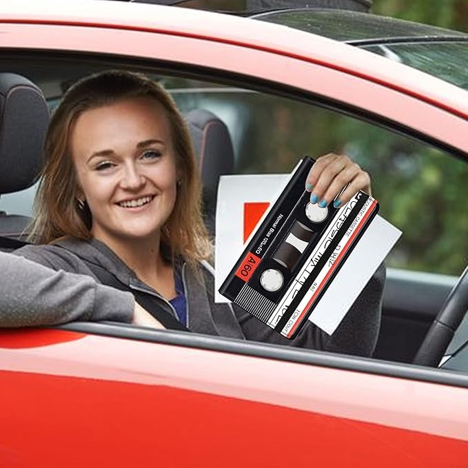 Car Registration and Insurance Holder, Leather Car Glove Box Organizer, Cool Car Accessories for ID, Driver's License Cards & Essential Document, business cards, Men&Women, Retro Audio Cassette