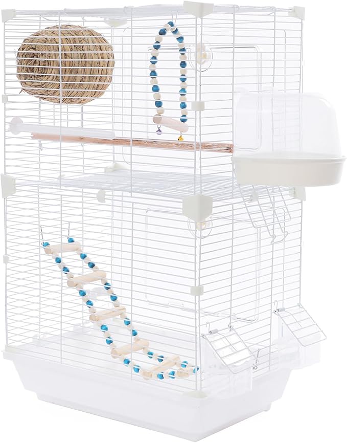 25" Flat Roof Top Bird Cage, 2 Tier Medium Metal Parrot Cage with Accessories Include Cross Bar Climbing Ladder Dual Door Parakeet Cage for Various Bird Species (24.8" H)