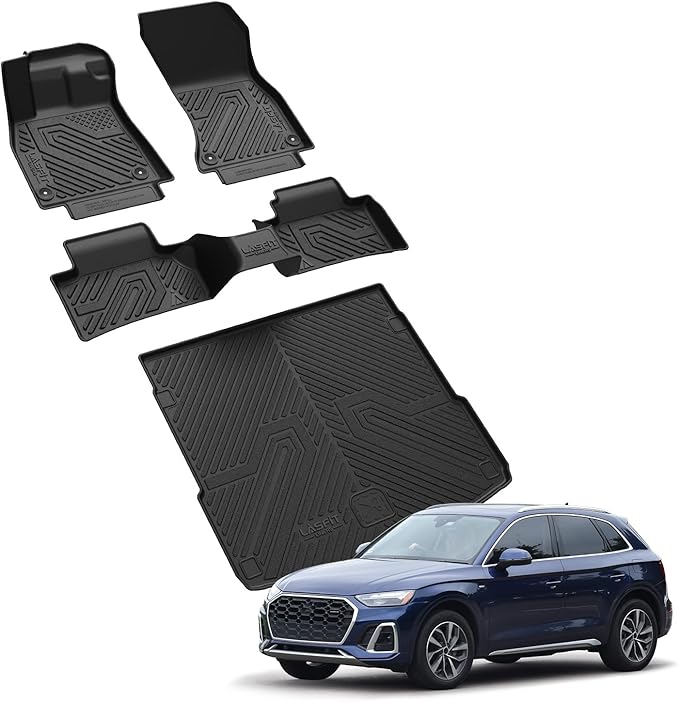 LASFIT Floor Mats & Cargo Mat for Audi Q5/SQ5 2018-2025 (Include Sportback 2021-2025), TPE All Weather Protection Custom Fit 1st & 2nd Row Rubber Floor Liners for Audi Automotive Accessories, Black