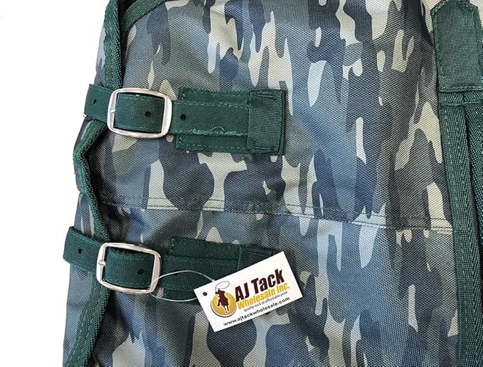 AJ Tack 1200D Waterproof Winter Horse Blanket with Hood - 400g Heavyweight Turnout with Fleece Collar, Shoulder Gussets & Tail Flap - Camouflage 70"
